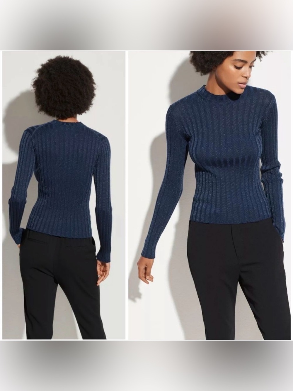 Vince Ribbed Turtleneck Sweater in Navy